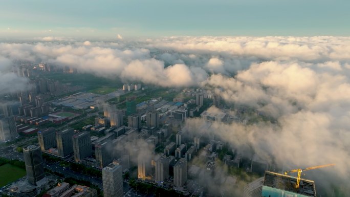 航拍4K合肥高新区早晨意境大气唯美云海