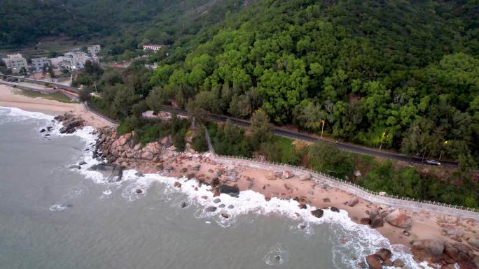 海浪 沙滩 礁石 海滨公路 航拍 南澳岛