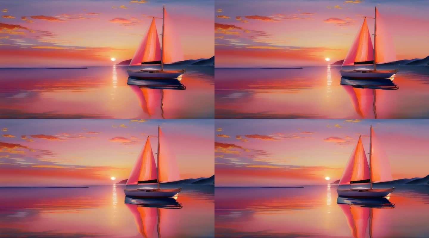 夕阳海景帆船