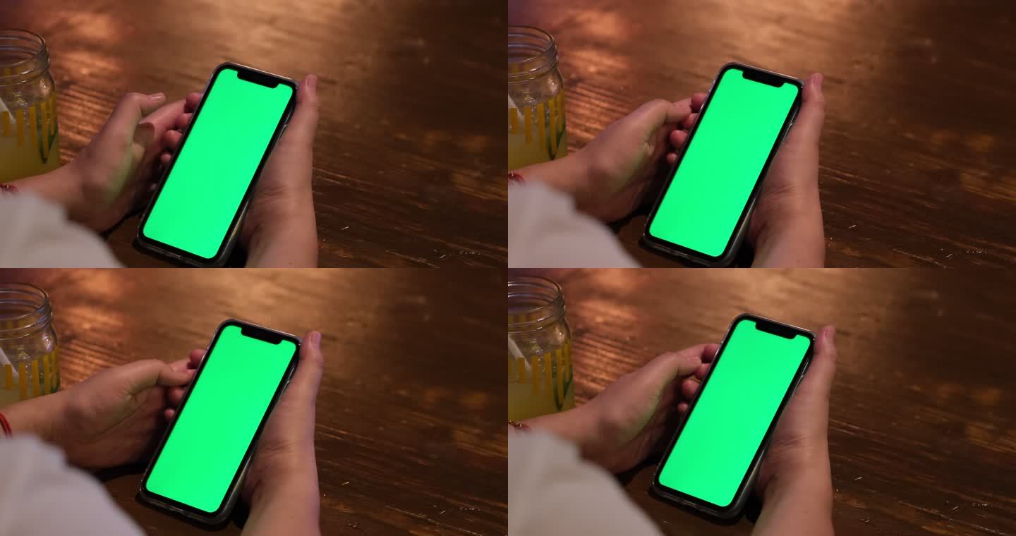 点击滑动绿屏的智能手机的慢动作特写