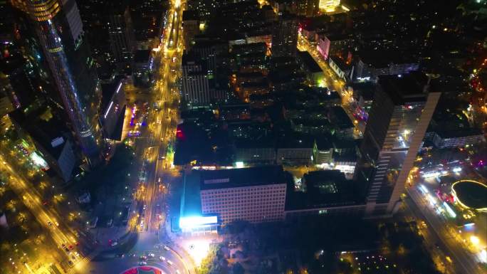 南京市鼓楼区城市马路车流夜景航拍延时94