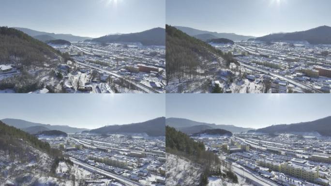 原创冬季横道河子铁轨空景雪景航拍