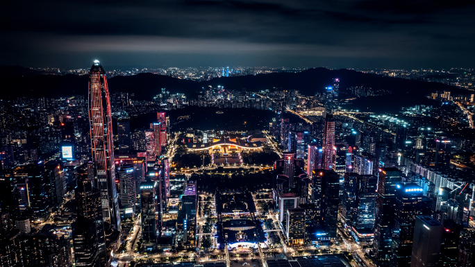 深圳航拍夜景地标cbd中国一线城市