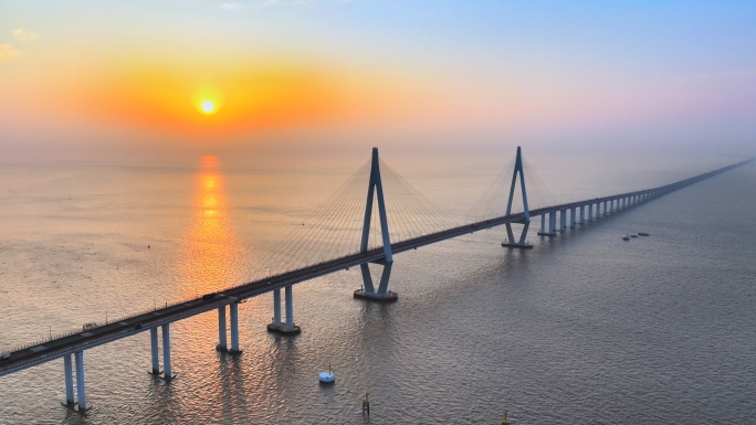 杭州湾跨海大桥日出航拍