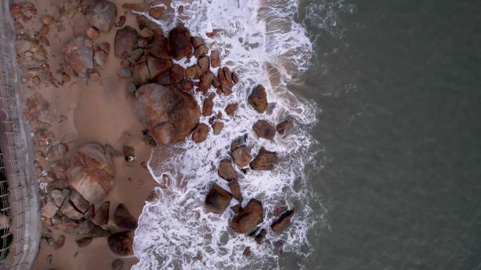 海浪 沙滩 礁石  海岸线 航拍 南澳岛