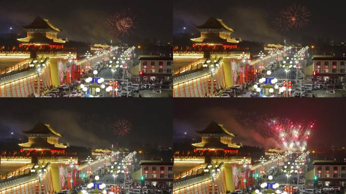 烟花 古建筑 城市 街景 夜晚 夜景