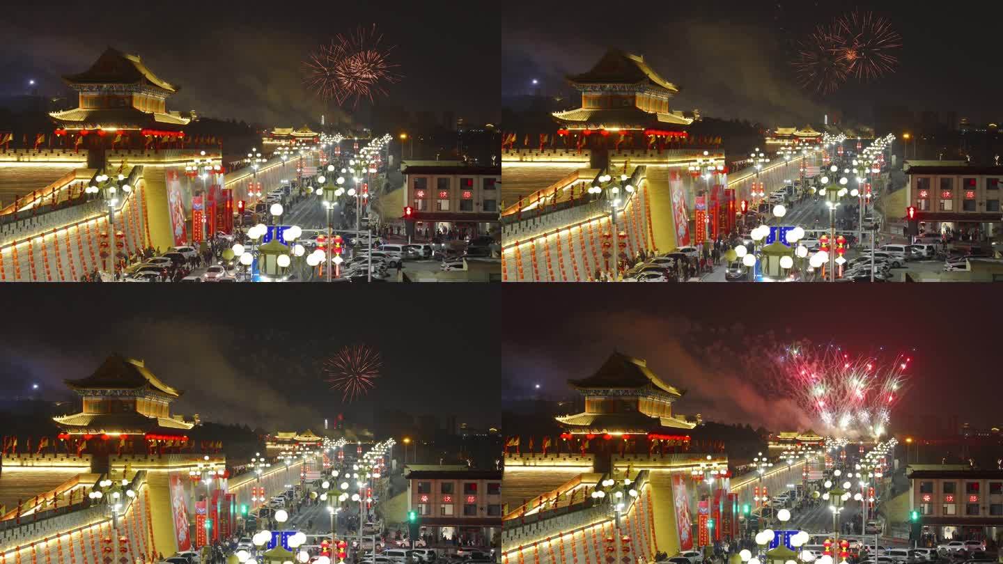 烟花 古建筑 城市 街景 夜晚 夜景