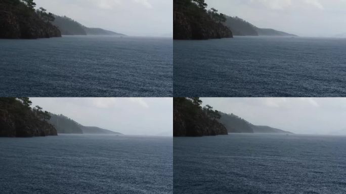 海上雨天，水滴落水，大雨倾盆，风雨交加