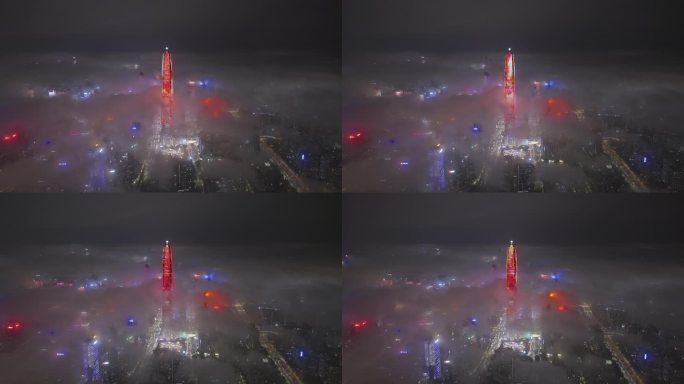 深圳福田灯光秀低空夜景云海航拍环绕镜头