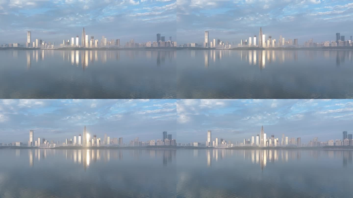 深圳湾晨雾低角度航拍镜头