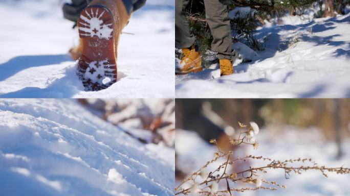 雪地脚步特写