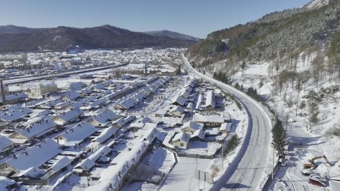 原创冬季横道河子铁轨空景雪景航拍