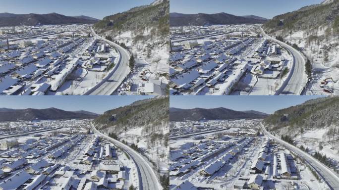 原创冬季横道河子铁轨空景雪景航拍