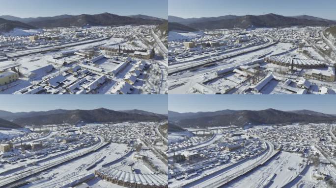 原创冬季横道河子铁轨空景雪景航拍