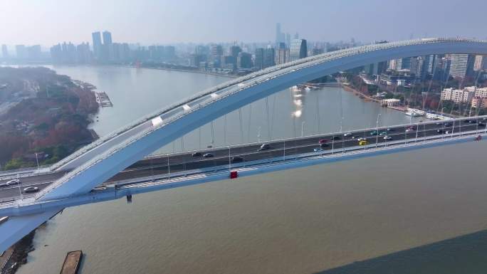上海卢浦大桥航拍南北高架路车流城市交通