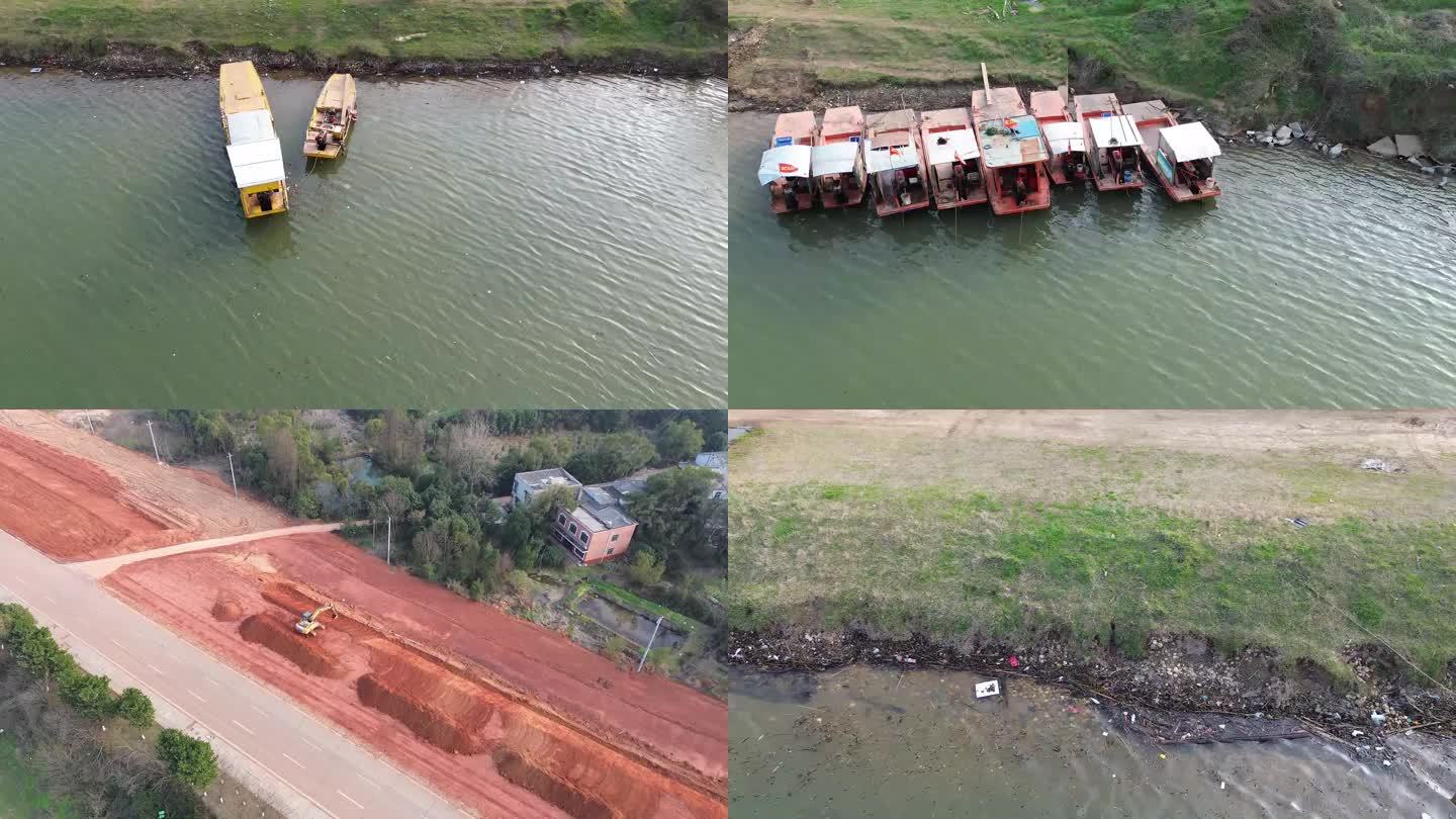 湖南湘江，沿江道路建设，江面垃圾污染清理