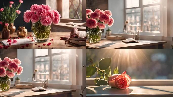 窗边阳台上的玫瑰花
