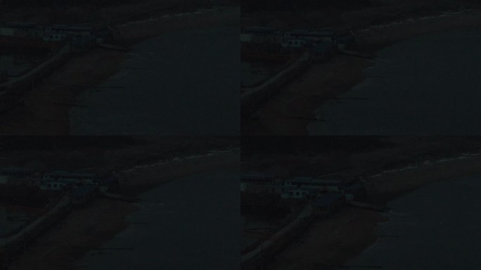 航拍威海高区后荆汪海岸养殖场黎明夜景