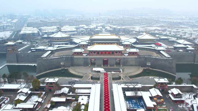 中国唐城雪景襄阳唐城影视基地7分钟画面