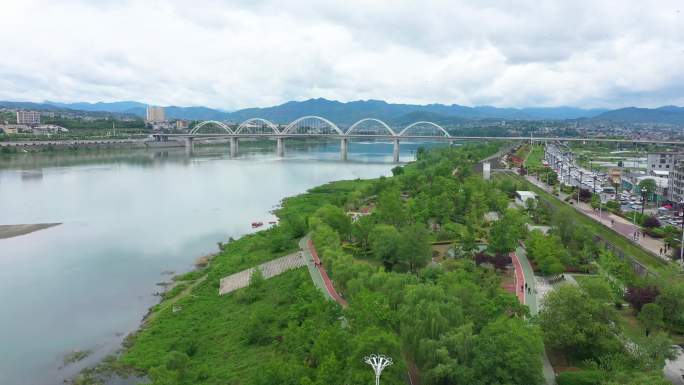 博物馆航拍 河流 大桥 古建筑