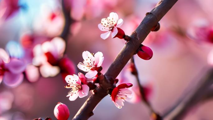 粉色花朵樱花梅花桃花树上枝头梦幻背景