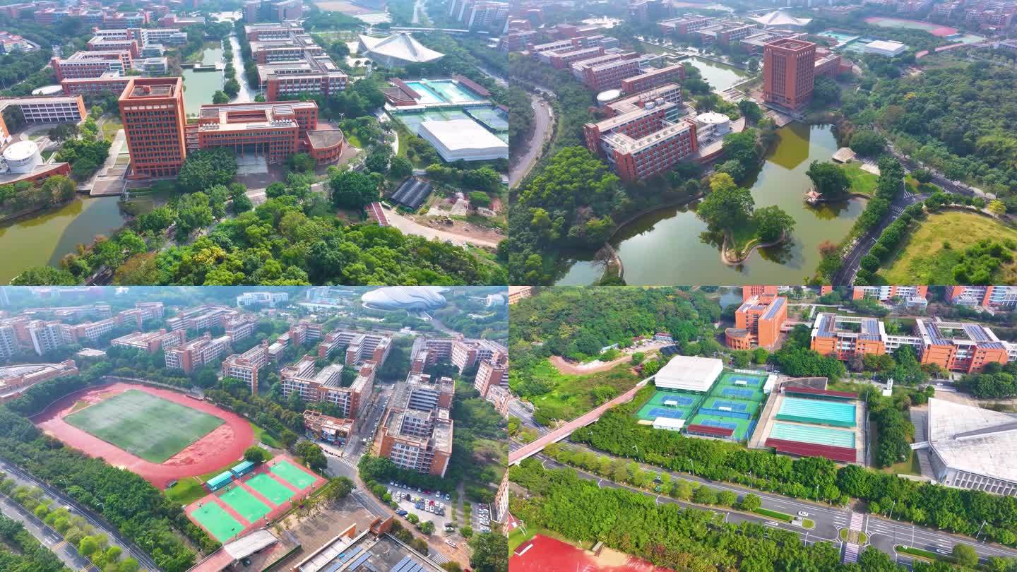 华南理工大学大学城校区航拍校园广州风景风