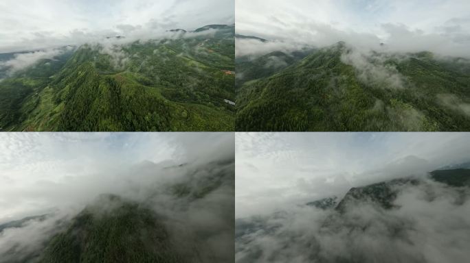 4K FPV穿越机户外大山云海穿云素材