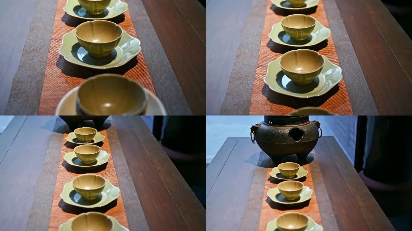成都望江楼博物馆内的古典茶杯茶文化茶桌