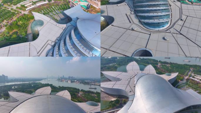 广州广东科学中心航拍大学城城市地标视频素