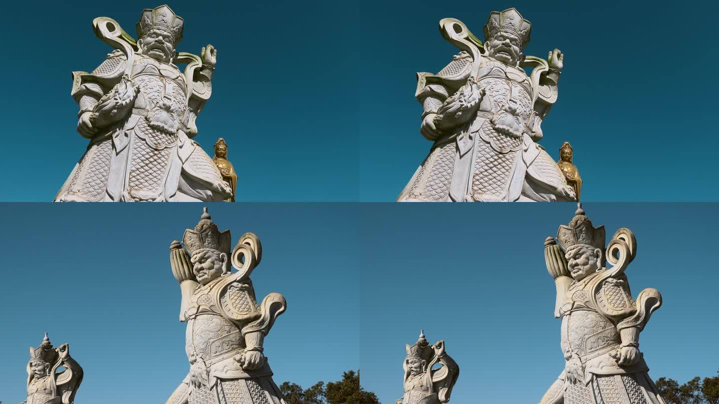 舟山旅游普陀山南海观音铜像旁天王石雕石像