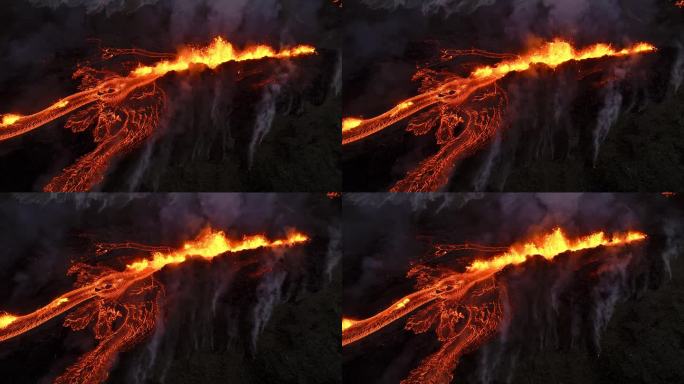 雷克雅内斯半岛的Litli Hrutur火山戏剧性的火山喷发，一座新火山的诞生，喷发的第一天，冰岛令