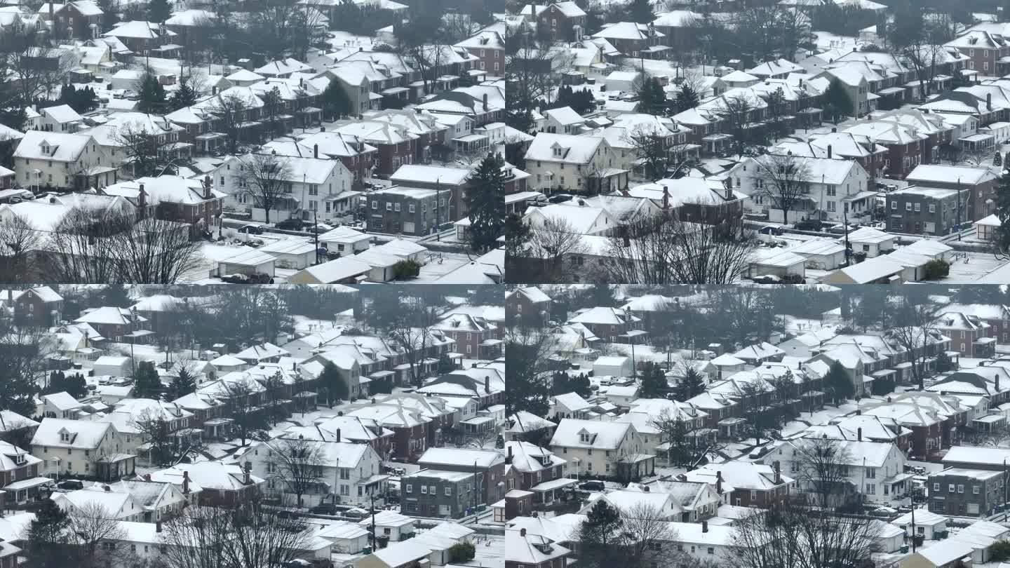 美国郊区的航拍照片。多雪的冬季环境有许多房子。