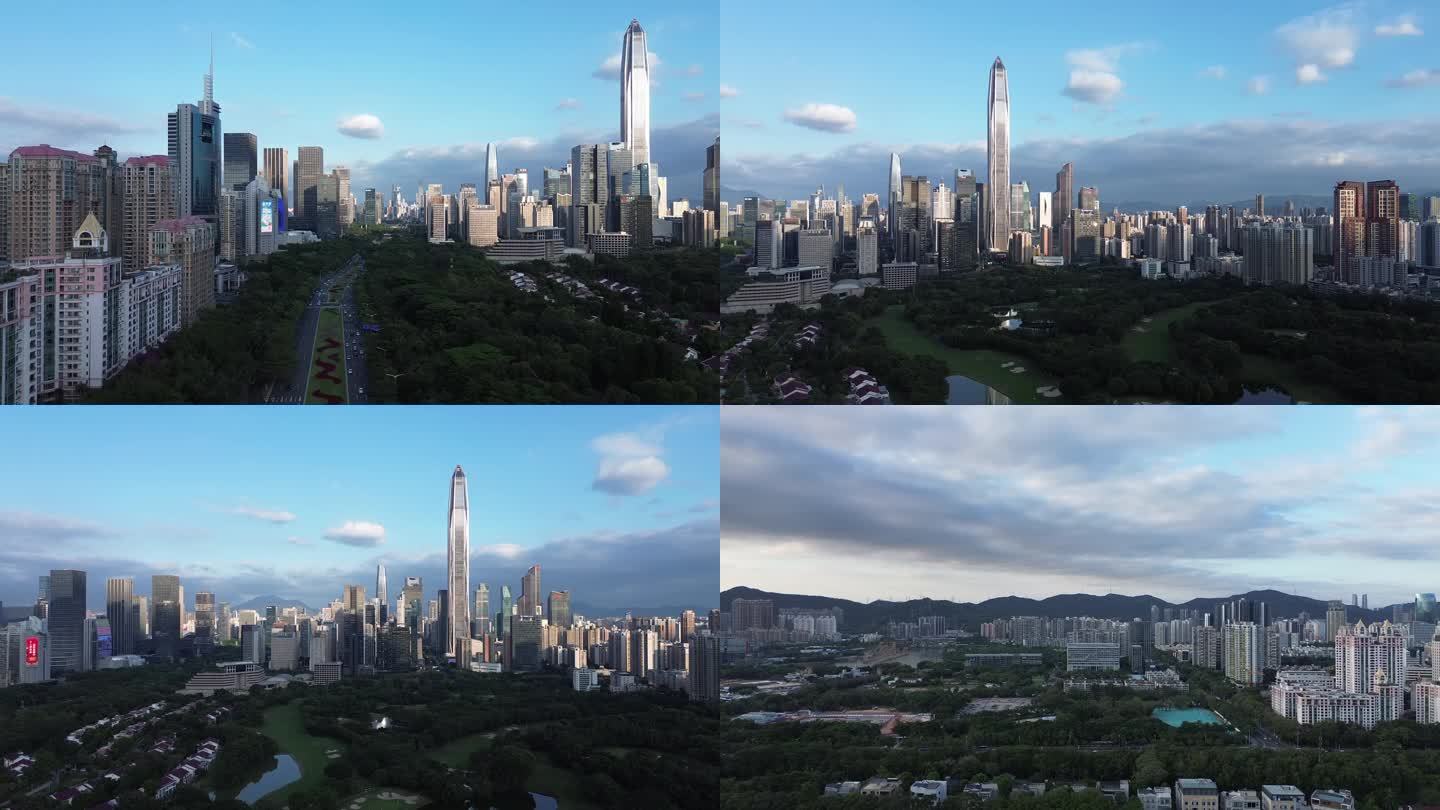 4K深圳福田中心区台风之后城市光影航拍