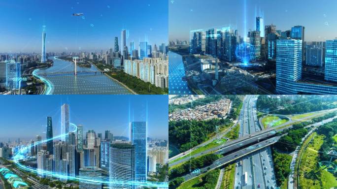 智慧城市，科技感互联网5G大数据4k广州