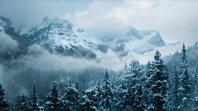 雪山 松柏 高山 云海 高海拔 雪峰