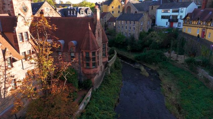 迪恩村和爱丁堡老城区鸟瞰图，爱丁堡老村鸟瞰图，爱丁堡市中心的迪恩村，苏格兰哥特式复兴建筑