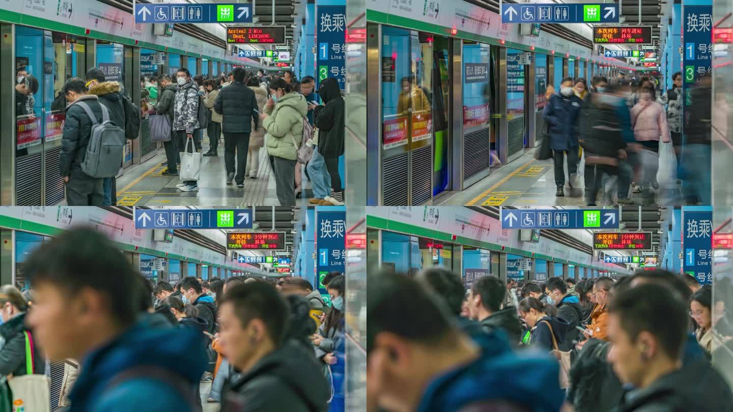 南京南站地铁站早高峰人流延时