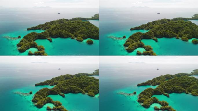 空中无人机拍摄的斐济群岛湾浅珊瑚礁