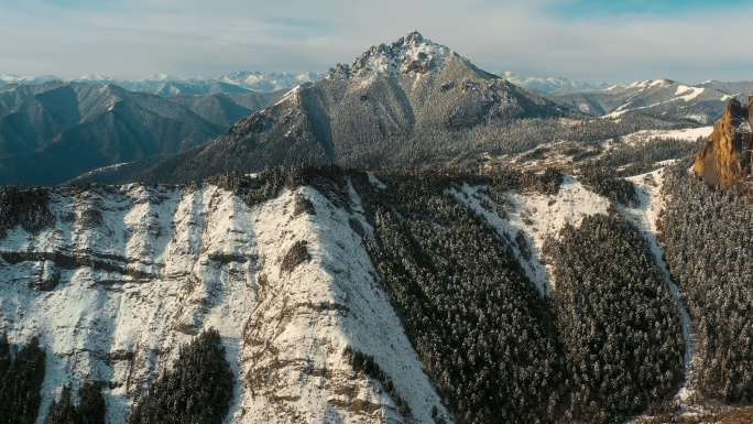 藏区川西延绵山峰三角形雪峰