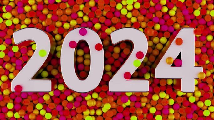 彩色球落在文字上2024。新年概念作品