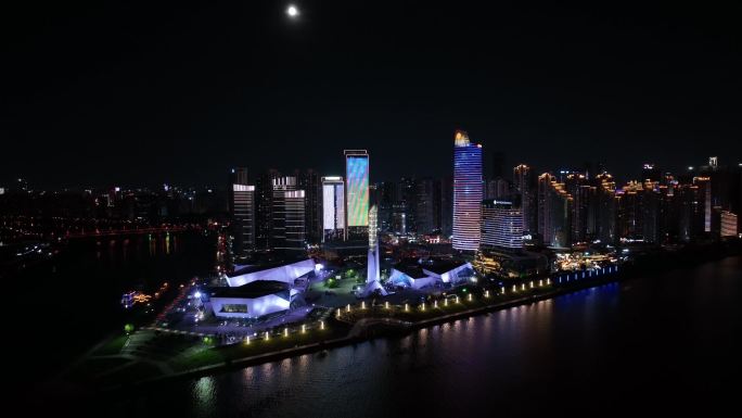 湖南长沙城市夜景航拍