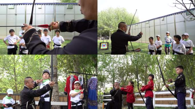 青少年在亲子乐园学习弓道知识和礼仪