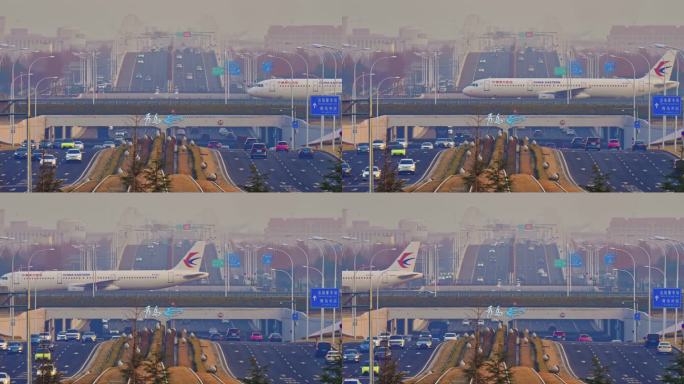 青岛胶东国际机场飞机过高架桥8K24帧