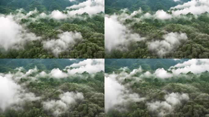 4K航拍春天热带雨林云雾树林