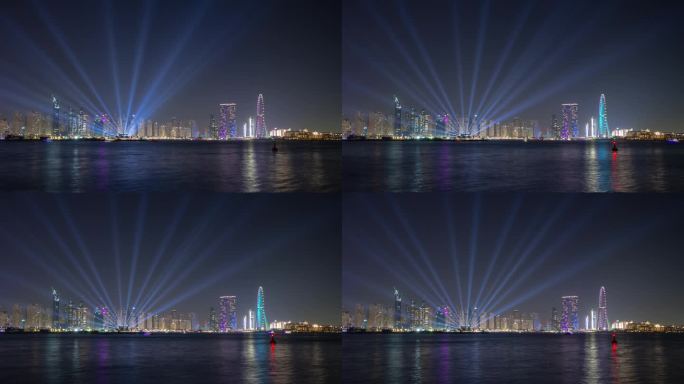 夜间照明迪拜城著名的滨海湾著名的摩天轮岛全景4k延时阿联酋
