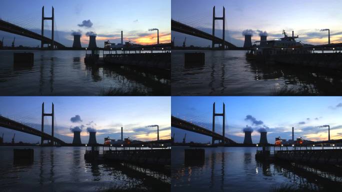 上海黄浦江工业厂房、桥梁、轮渡延时摄影