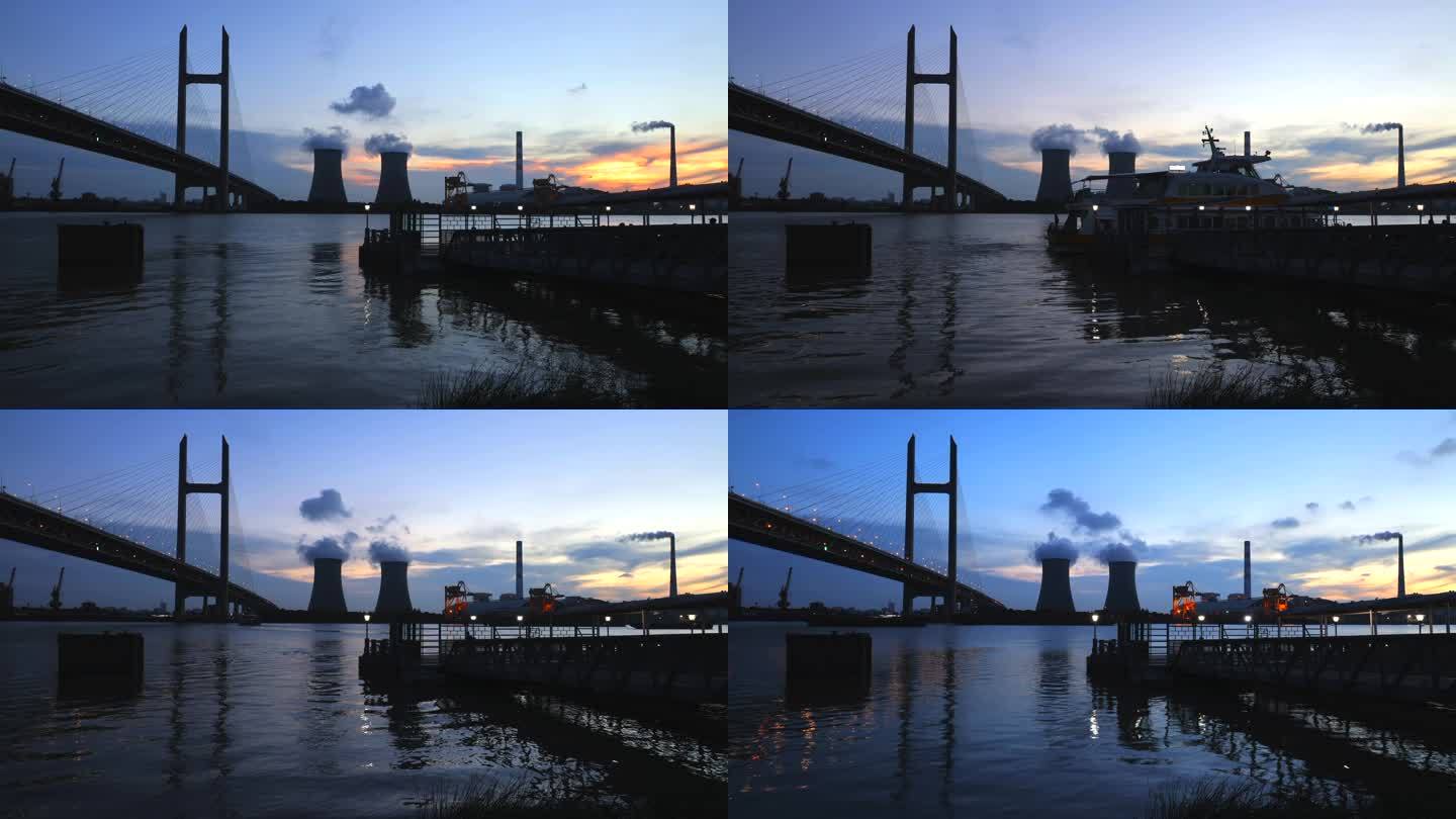 上海黄浦江工业厂房、桥梁、轮渡延时摄影
