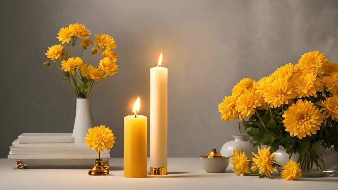 黄色菊花蜡烛视频素材