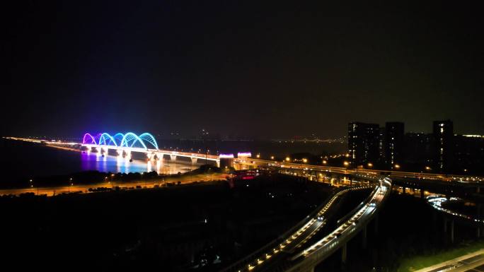 杭州九堡大桥车辆车流夜景视频素材