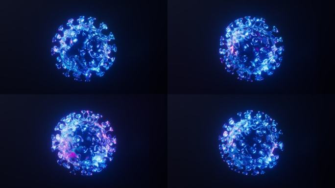 冠状病毒与霓虹灯光效果循环动画3D渲染